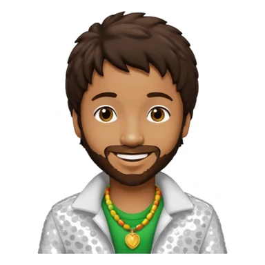 Shaggy, Reggae Rapper with dark brown hair, white sequin outfit sticker