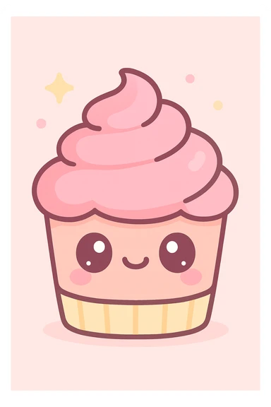 cute cupcake with pink icing, kawaii style sticker