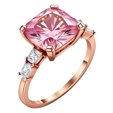 Square cut pink diamond ring rose gold with two white diamonds  sticker