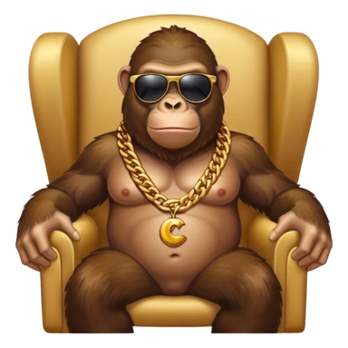 ape with big golden chain on the neck wearing sunglasses sitting in the armchair sticker