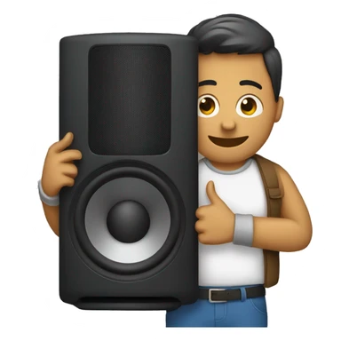 A man hugging a sound speaker sticker