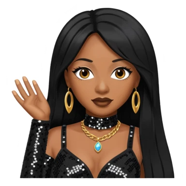 Taj from SWV with long black hair, black sequin outfit sticker