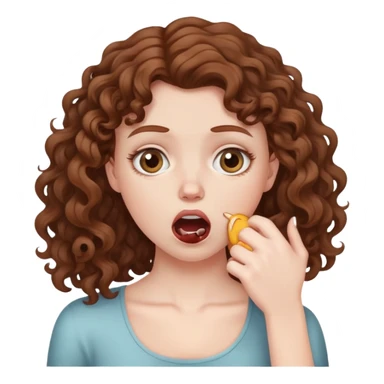 White girl with brown curly hair choking self sticker