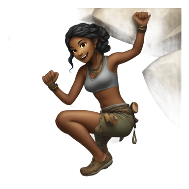 Beautiful dar tattooed woman climbing rocks sticker