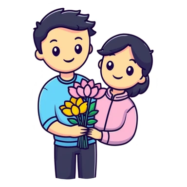 Cute boyfriend holding flowers and smiling sticker