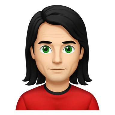 Robert Pilatus, German Singer (1964-1998) with tan skin, long black hair, green eyes, red outfit sticker