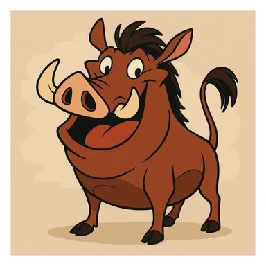 Pumbaa, the friendly warthog from The Lion King, cartoon style, cheerful expression, simple background sticker