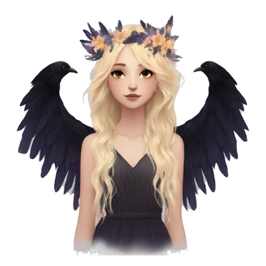 Black Raven wings bohemian Ethereal galaxy constellation girl blonde hair angel raven wings black wings, gold arrow, nebula, flower crown sticker