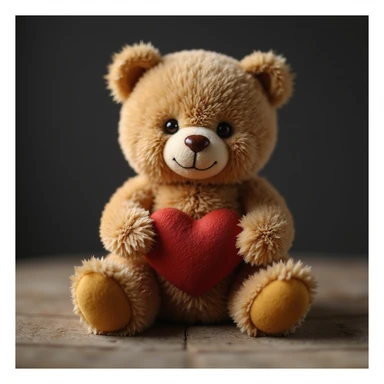 realistic teddy bear, soft lighting, photorealistic, holding a heart, on white background sticker