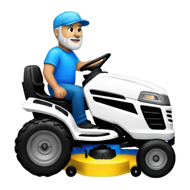 Bigger white man with short grey beard and blue hat riding lawn mower  sticker