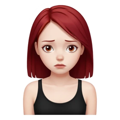 a pretty bratz fair girl with dark red straight hair, black cami top, looking sad sticker