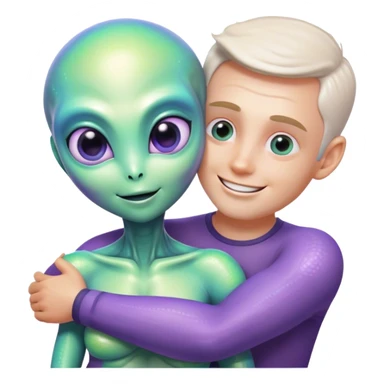 alien woman hugs white man sticker
