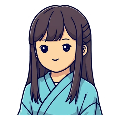 Cute Japanese girl with straight bangs and long straight hair sticker