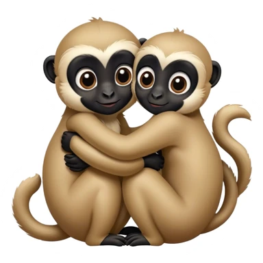 Two gibbons, one black and one tan, embracing, cute Disney-style  sticker