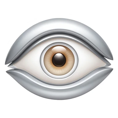 white capital letter O inside almond-shaped gradient eye, silver curved accents on both sides, symbolizing vision and clarity sticker