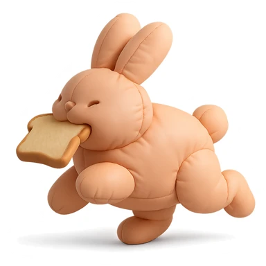 peach bunny running with toast in mouth, cushion style sticker