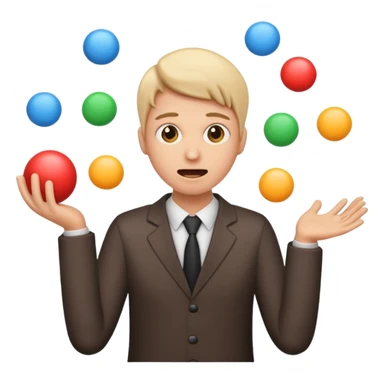 an emoji that depicts a product manager juggling work while mildly panicked and gender neutral  sticker