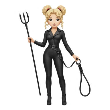  Dominatrix blonde curly hair in bun full body with 2 whips sticker