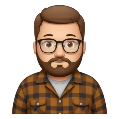 Fat white guy with glasses and short brown hair and beard wearing a cartoon flannel  sticker