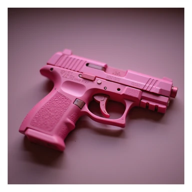 realistic pink pistol with a heart-shaped trigger, soft lighting, on a plain background sticker