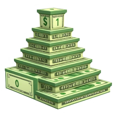 A three-level podium made entirely of stacked banknotes, rising from left to right with each step higher than the previous one. sticker