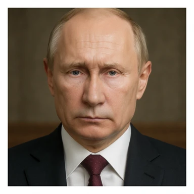 highly realistic photorealistic portrait of Vladimir Putin with a serious expression, entire head and shoulders fully visible, centered in frame sticker