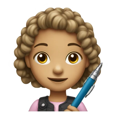 Little girl holding pen sticker