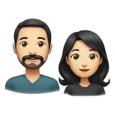 father dark brown hair and mustache and trimmed beard, mother asian with black shoulder length hair sticker