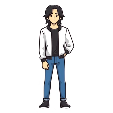 full body very skinny male figure standing wearing clothes with long hair sticker