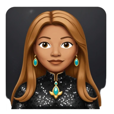 Queen Latifah with long light brown hair, black sequin outfit sticker