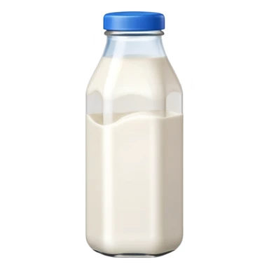 A 3D cartoon bottle of milk with white liquid, blue cap, clean reflections, Memoji-style. sticker