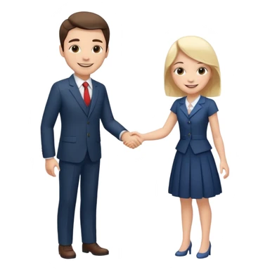 A smiling man and a smiling girl shaking hands sticker