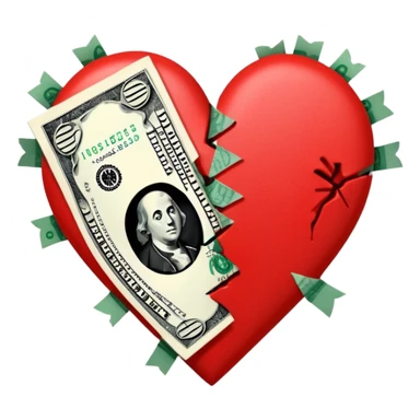red broken heart glued together by dollars sticker