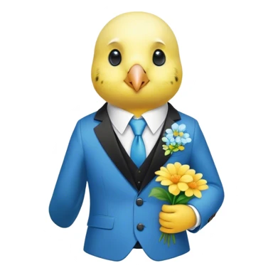 budgie in a suit with flowers in hands sticker