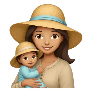 A mom in a sunhat holding her baby gently while smiling softly. sticker