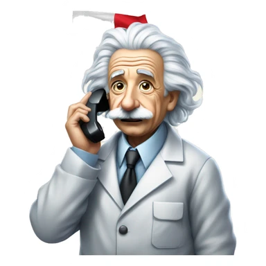 Albert Einstein dressed in scientific outfit with making a phone call on a flip phone and a french flag in the other hand sticker