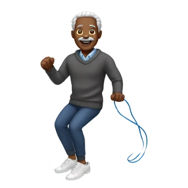Black older man in sweater jumping rope sticker