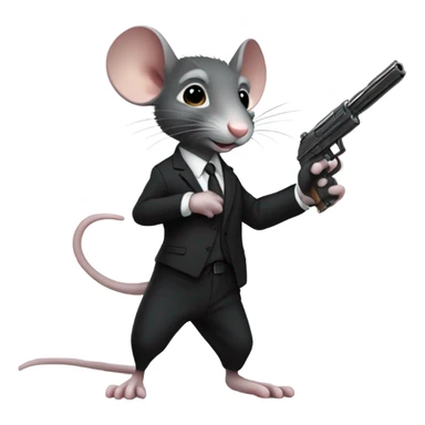Rat in a black suit holding a gun sticker