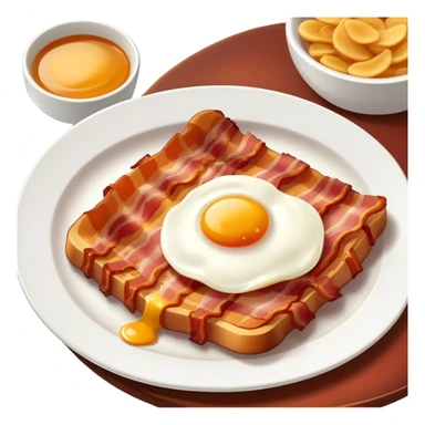 Cinematic crispy sizzling bacon, slightly curled, golden-brown with a perfect crunch, glistening with rich flavor, deep warm tones, served on a breakfast plate, comforting and indulgent. sticker