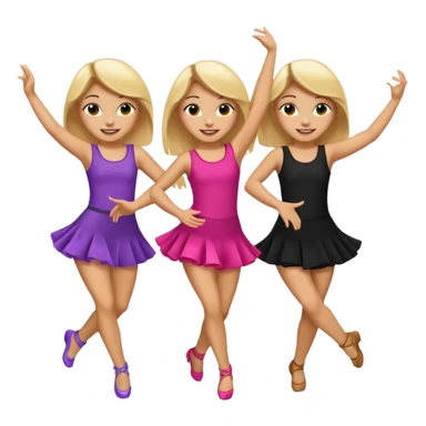 Emoji of 3 Girls dancing one with blonde hair, one tan skin with brown hair and one with black hair sticker