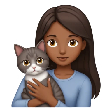 Dark Brown hair girl holding a grey cat sticker