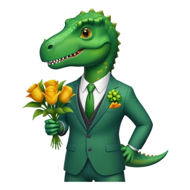 dinosaur in suit holding flowers sticker