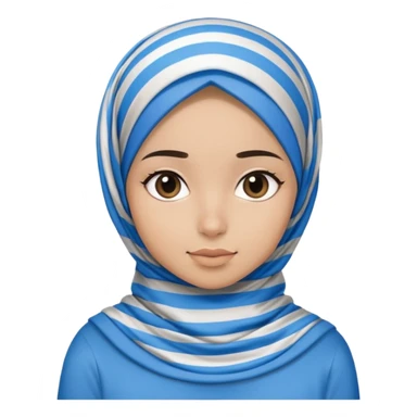 White hijab girl wearing stripes tshirt and blue black hijab sticker