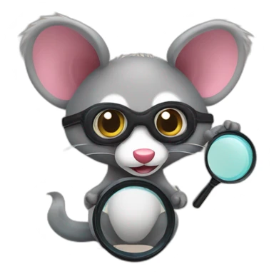 opposum with looking in magnifying glass sticker