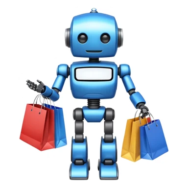 black friday robot with blue and metalic colours with bags in his hands sticker