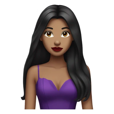 tall girl with long straight black hair with red lipstick with a microphone and purple prom dress sticker