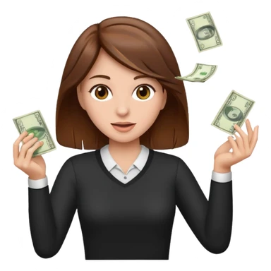 Woman in brown hair throwing money sticker