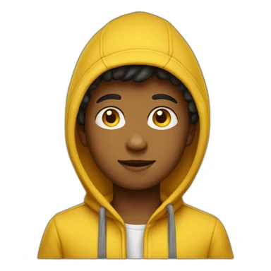 A beautiful, brown boy He wears a yellow hoodie with a hat sticker