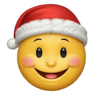 Smiley face smiles with closed eyes in a red Christmas hat sticker