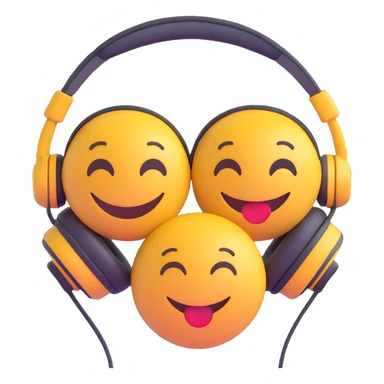 3D smiley emoji, round shape, in love: loving smiley couple with shared headphones sticker